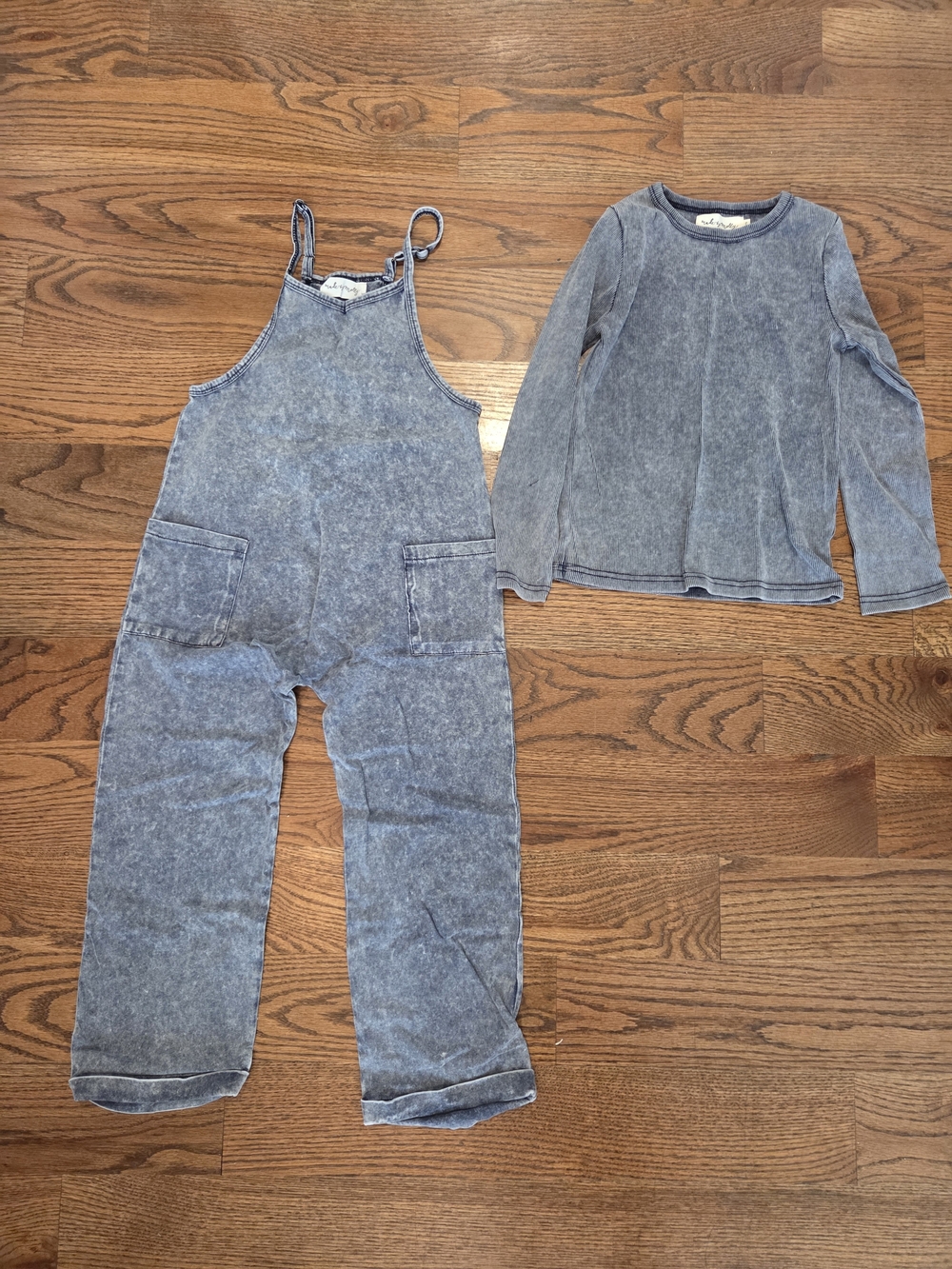 Made By Molly Girls Slate Blue Mineral-Wash Romper and Long Sleeve Top Set